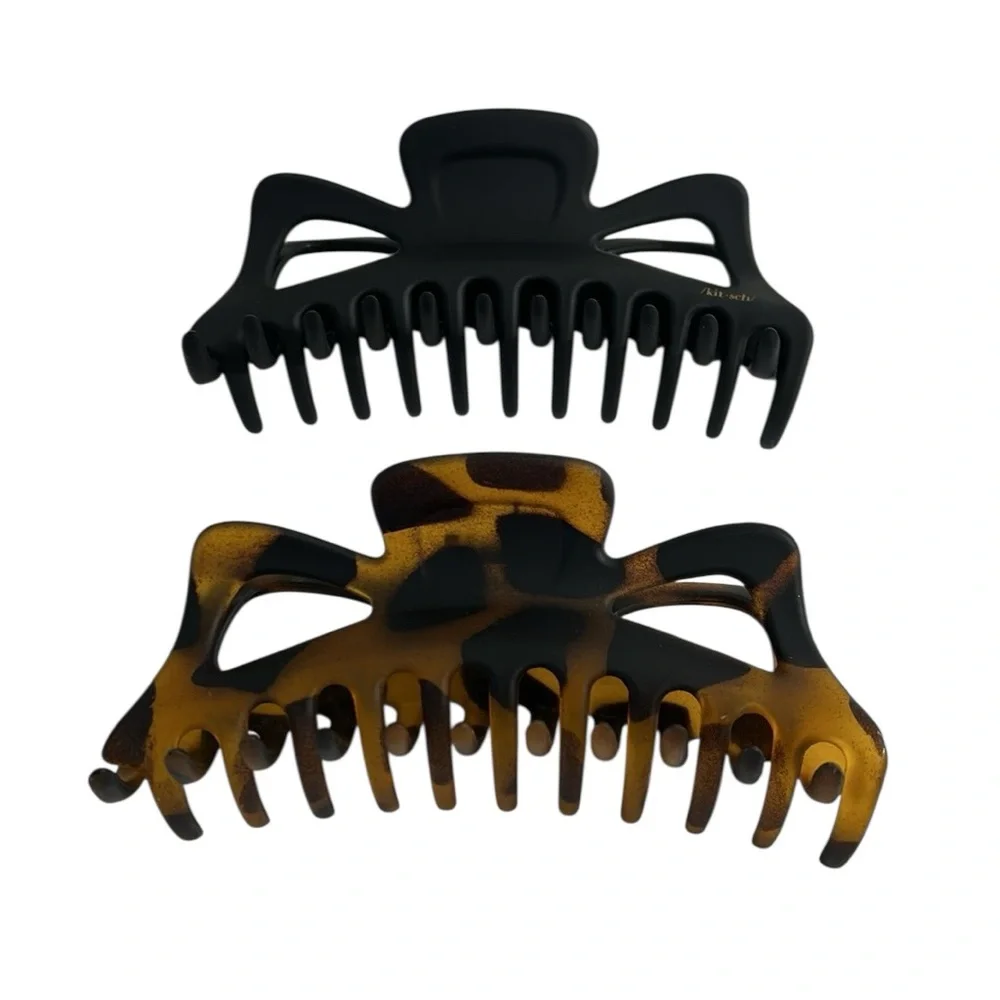 NWOT Kitsch Two Jumbo Extra Large Classic Hair Claw Clips Black & Tortoise Color